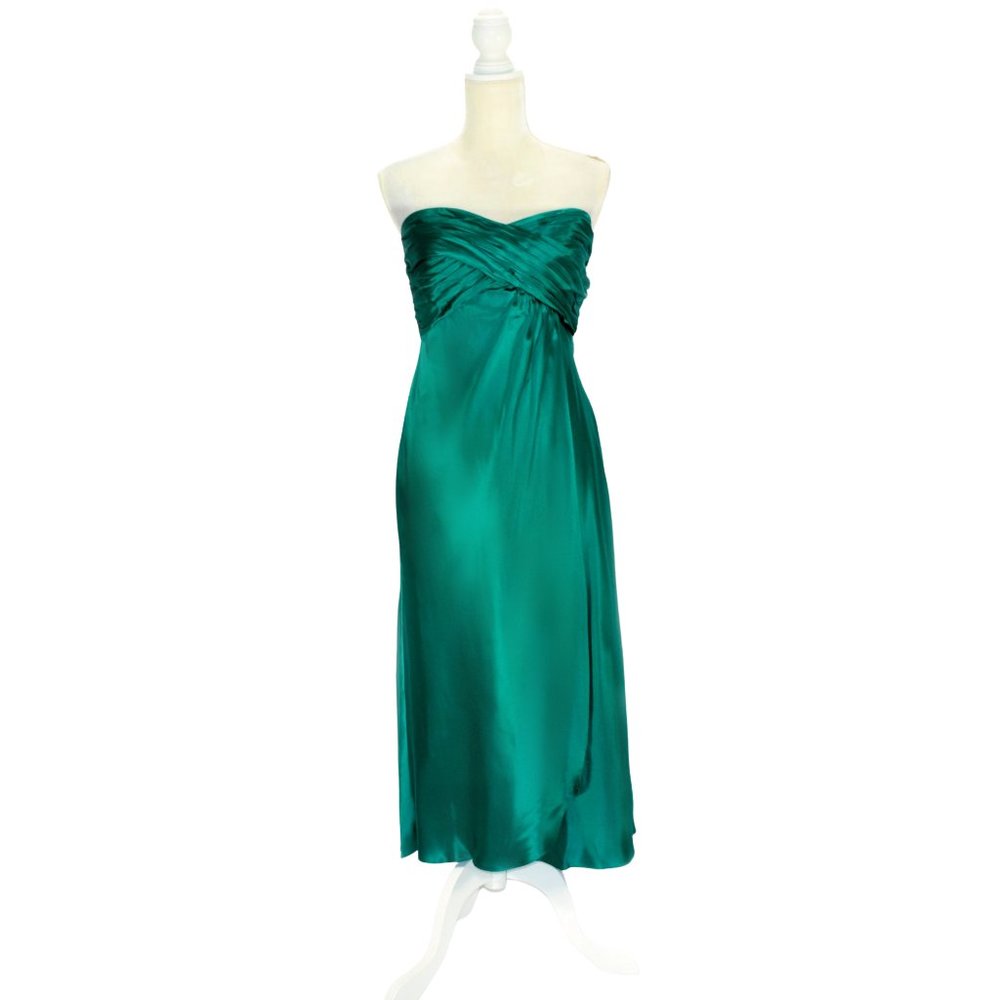 BANANA REPUBLIC Emerald Silk Strapless Midi Dress